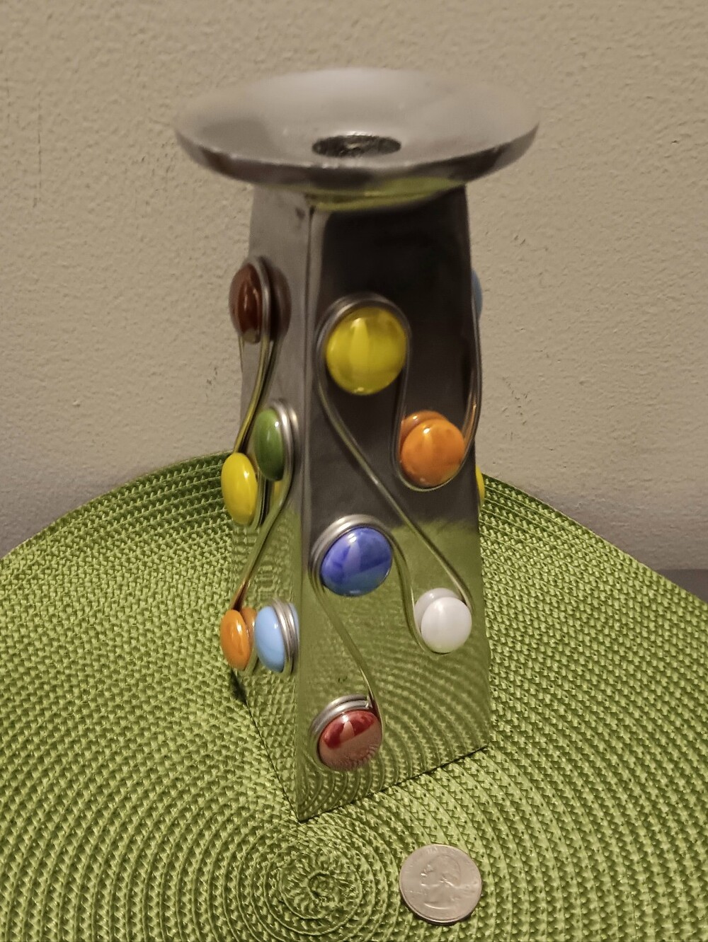 T.J. ReneE Handcrafted Silver Metal & Multicolor Glass Cabochon Candle Holder